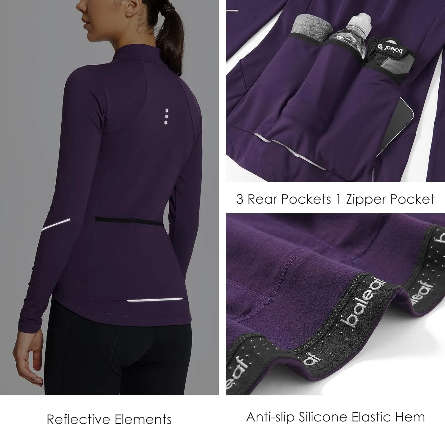 baleaf Women's Thermal Cycling Jersey Long Sleeve Winter 4 Pockets Bike Fleece Jackets Windproof Reflevtive Cold Weather