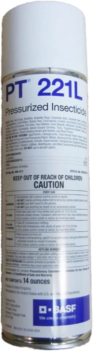 BASF PT 221L Pressurized Insecticide Aerosol Spray, Kills Wide Range of Crawling Insects & Bugs, Non Repellent, Ready to Use Indoor or Outdoor, 14 Ounce