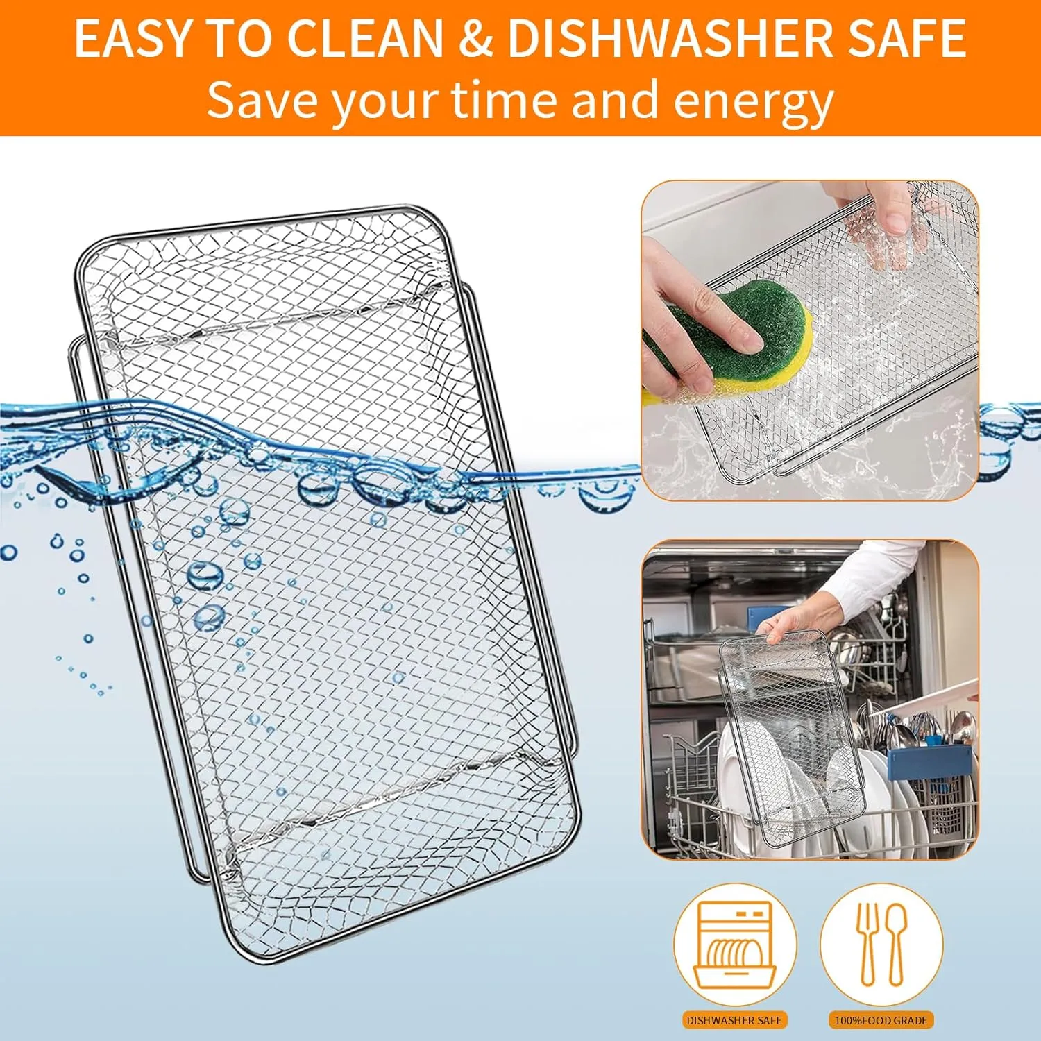 Basket Replacement for Emeril Lagasse Dual Zone 360 Air Fryer Oven 25 QT Air Fryer Convection Toaster Oven 11.6" x 6.9" Non-stick Mesh Steel Accessories Parts Dishwasher Safe
