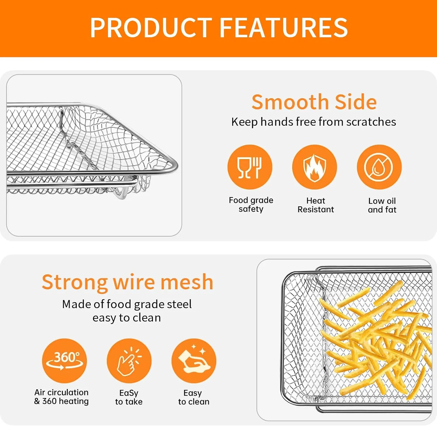 Basket Replacement for Emeril Lagasse Dual Zone 360 Air Fryer Oven 25 QT Air Fryer Convection Toaster Oven 11.6" x 6.9" Non-stick Mesh Steel Accessories Parts Dishwasher Safe