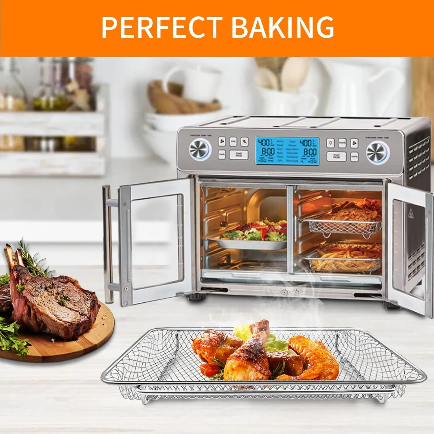 Basket Replacement for Emeril Lagasse Dual Zone 360 Air Fryer Oven 25 QT Air Fryer Convection Toaster Oven 11.6" x 6.9" Non-stick Mesh Steel Accessories Parts Dishwasher Safe