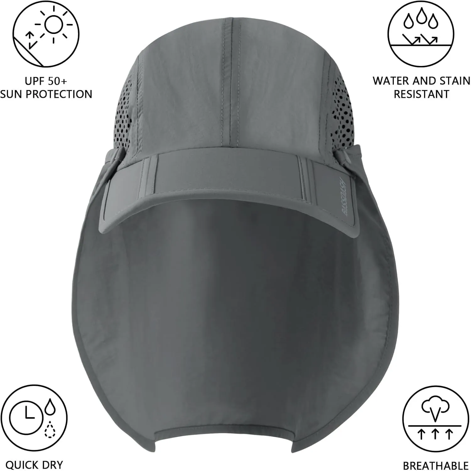 BASSDASH UPF 50  Foldable Fishing Hat Baseball Cap with Removable Neck Flap Portable for Men Women Golf Hiking