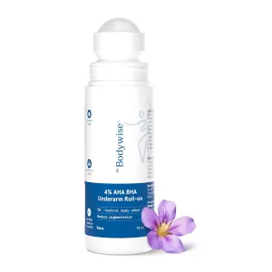 Be Bodywise 4% AHA BHA Underarm Roll On 75ml | 2% Lactic, 1% Mandelic, 1% Salicylic Acid | Controls Odour & Reduces Pigmentation | 0% Alcohol & Aluminium | Flora Fragrance