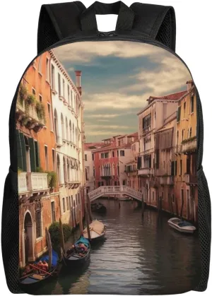 Beautiful Venice Canal View Travel Backpack Waterproof Lightweight Casual Daypack Classic Cute Laptop Bag For Women Men