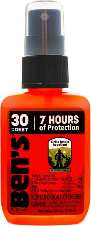 Ben's Tick & Insect Repellent - Travel Size Bug Spray with 30% DEET for Mosquitoes, Ticks & More - Up to 7 Hours of Protection - Fragrance-Free - 1.25 Fl Oz (4 Pack)