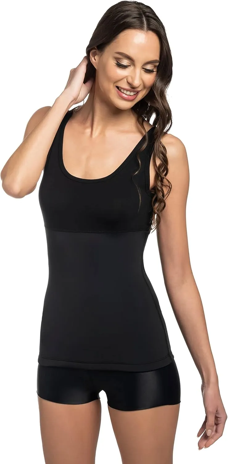 Berkshire Women's Curves Slimming Tummy Control Shapewear Tank Top Body Shaper Compression Top Regular Size and Plus Size,Black