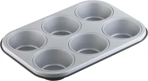 Berndes 053320 Baking Pan 6 Cup Muffin Pan, Non-Stick, Grey/Black