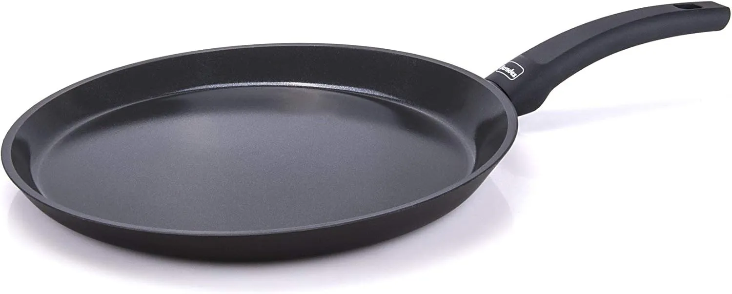 Berndes Crepe and more Pan Flat Rim 28 cm Suitable for Induction, Aluminium, black, Non-Stick