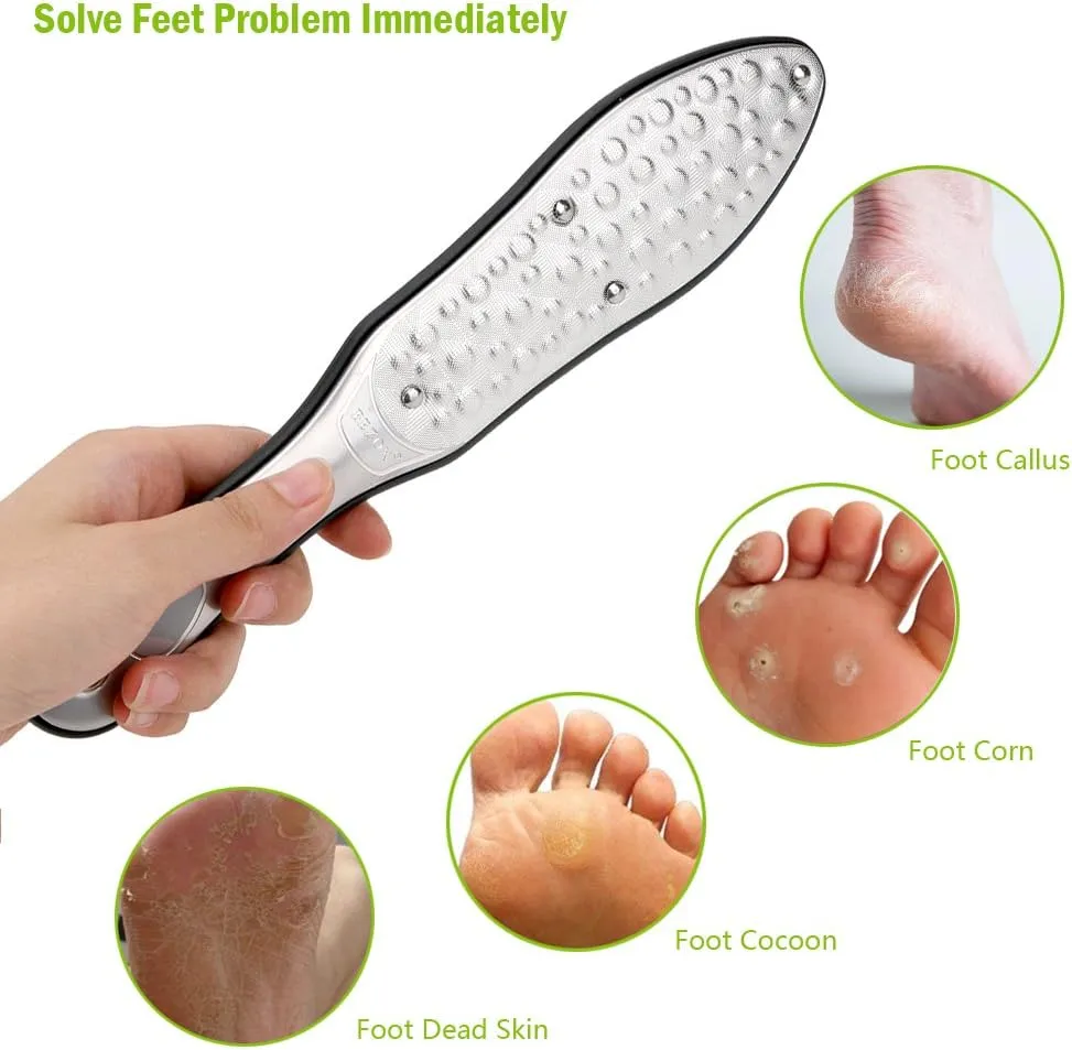 BEZOX Professional Foot File Callus Remover, Double Sided Pedicure Rasp for Cracked Heel and Dead Foot Skin - Heavy Duty Surgical Grade Stainless Steel - W/Cloth Storage Bag & Gift Box