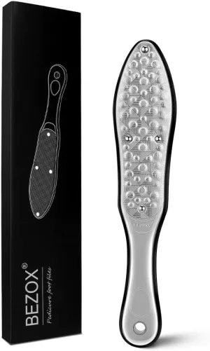 BEZOX Professional Foot File Callus Remover, Double Sided Pedicure Rasp for Cracked Heel and Dead Foot Skin - Heavy Duty Surgical Grade Stainless Steel - W/Cloth Storage Bag & Gift Box