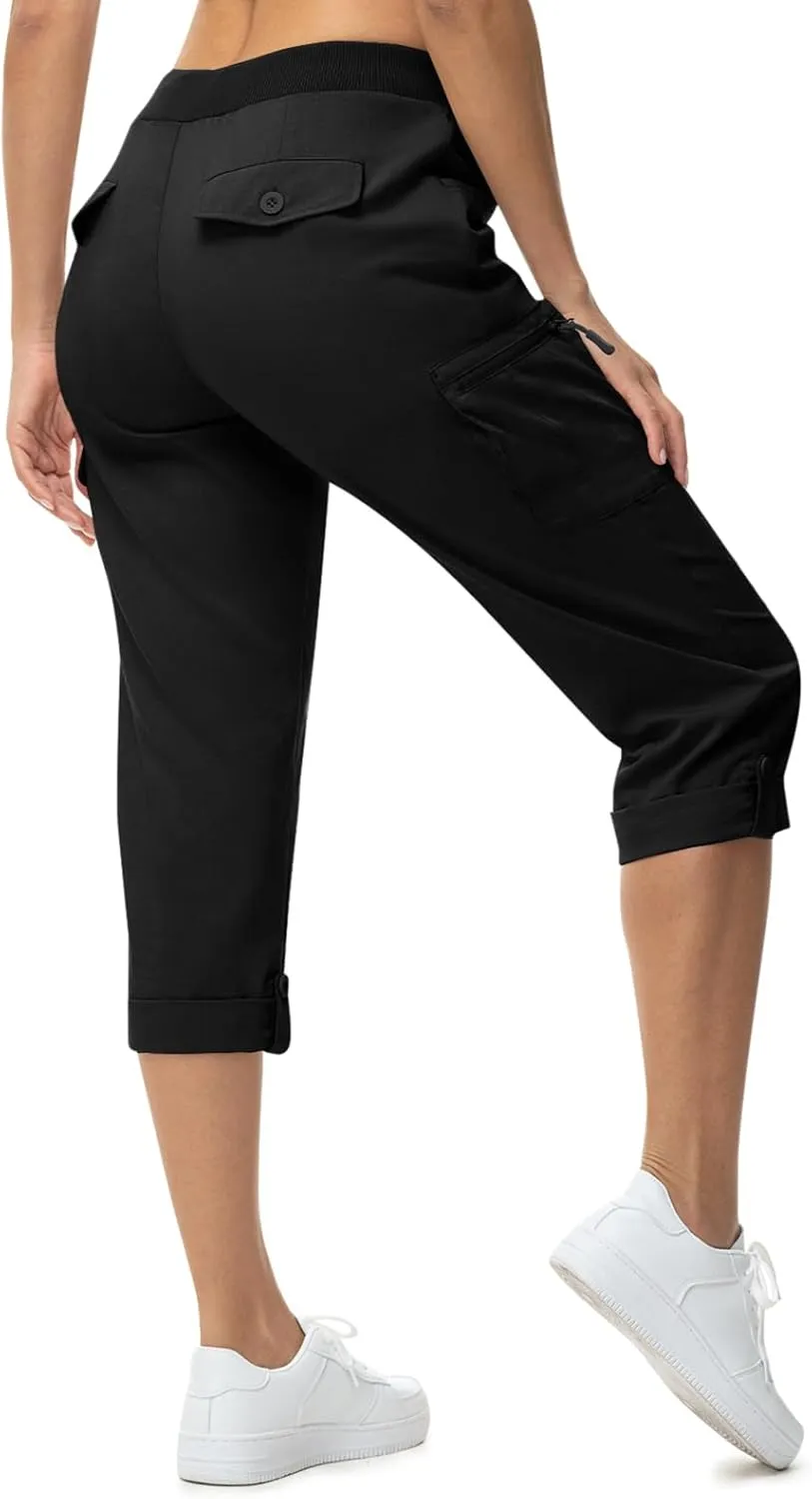 BGOWATU Women's Capris Lightweight Cargo Hiking Pants with 6 Pockets Quick Dry Summer Outdoor Casual Travel Roll Up Pants