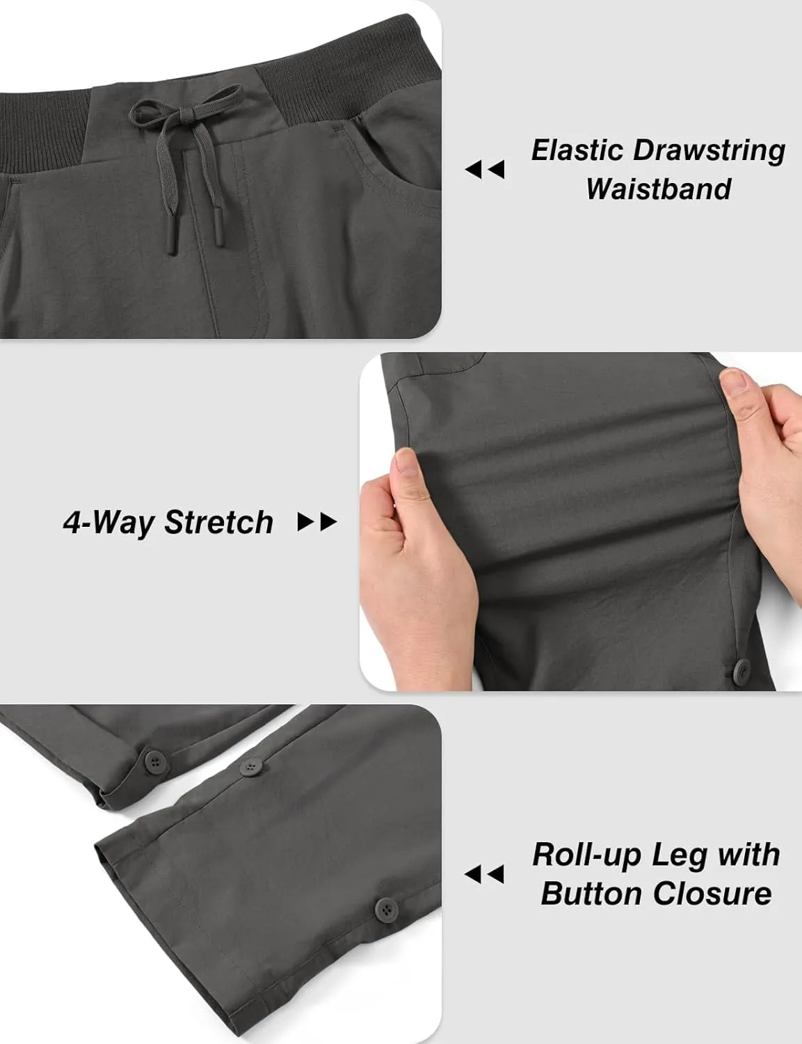 BGOWATU Women's Capris Lightweight Cargo Hiking Pants with 6 Pockets Quick Dry Summer Outdoor Casual Travel Roll Up Pants