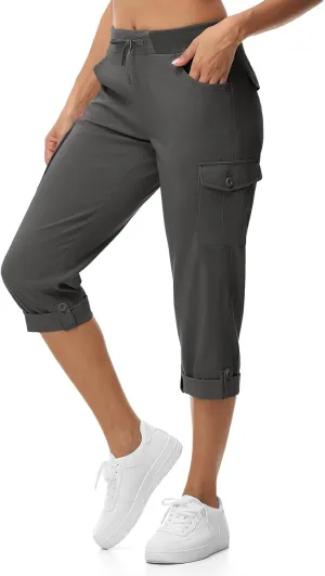 BGOWATU Women's Capris Lightweight Cargo Hiking Pants with 6 Pockets Quick Dry Summer Outdoor Casual Travel Roll Up Pants