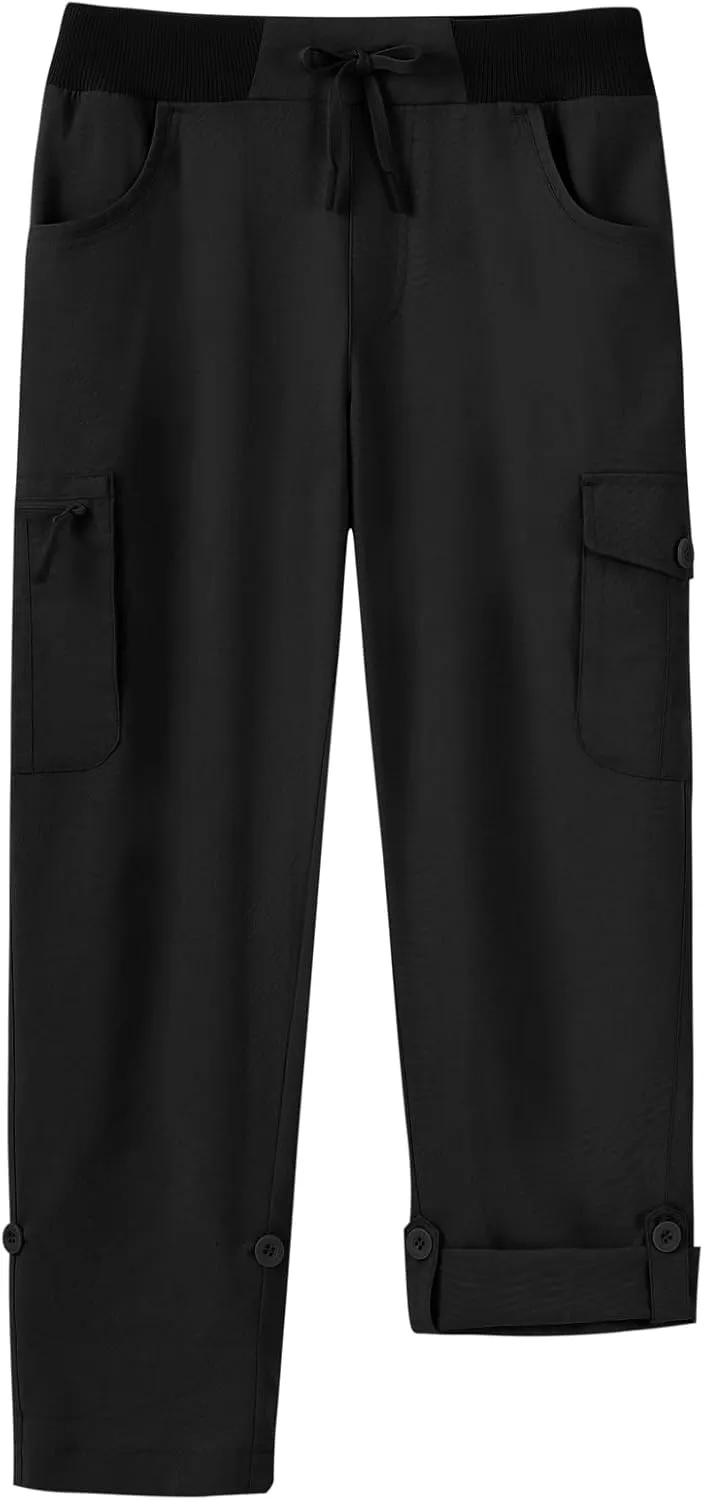 BGOWATU Women's Capris Lightweight Cargo Hiking Pants with 6 Pockets Quick Dry Summer Outdoor Casual Travel Roll Up Pants