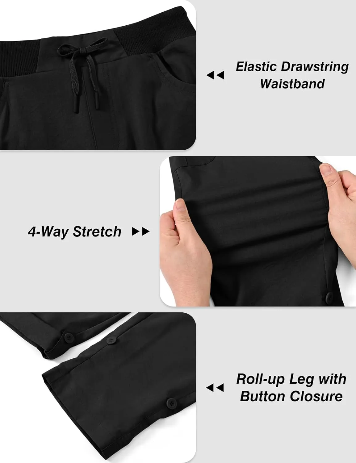 BGOWATU Women's Capris Lightweight Cargo Hiking Pants with 6 Pockets Quick Dry Summer Outdoor Casual Travel Roll Up Pants