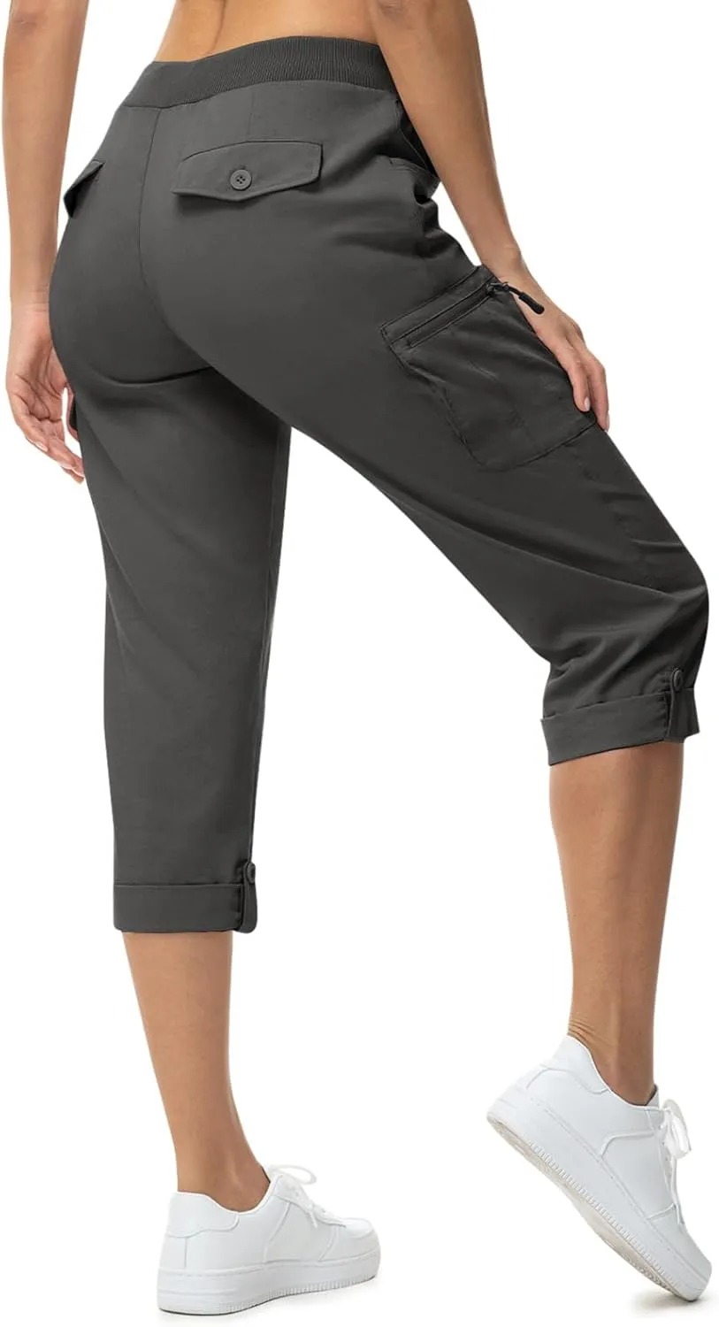 BGOWATU Women's Capris Lightweight Cargo Hiking Pants with 6 Pockets Quick Dry Summer Outdoor Casual Travel Roll Up Pants