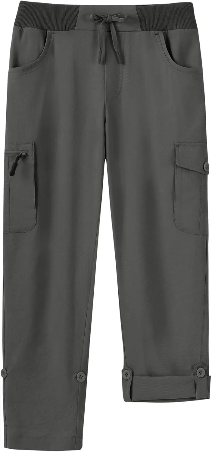 BGOWATU Women's Capris Lightweight Cargo Hiking Pants with 6 Pockets Quick Dry Summer Outdoor Casual Travel Roll Up Pants