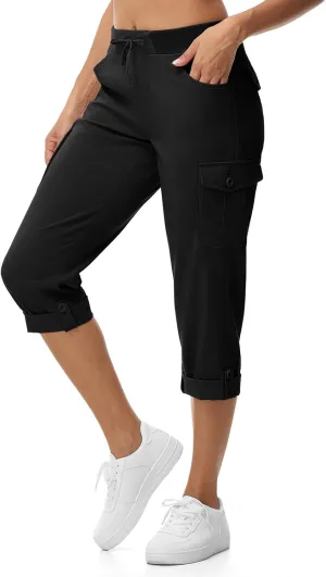 BGOWATU Women's Capris Lightweight Cargo Hiking Pants with 6 Pockets Quick Dry Summer Outdoor Casual Travel Roll Up Pants