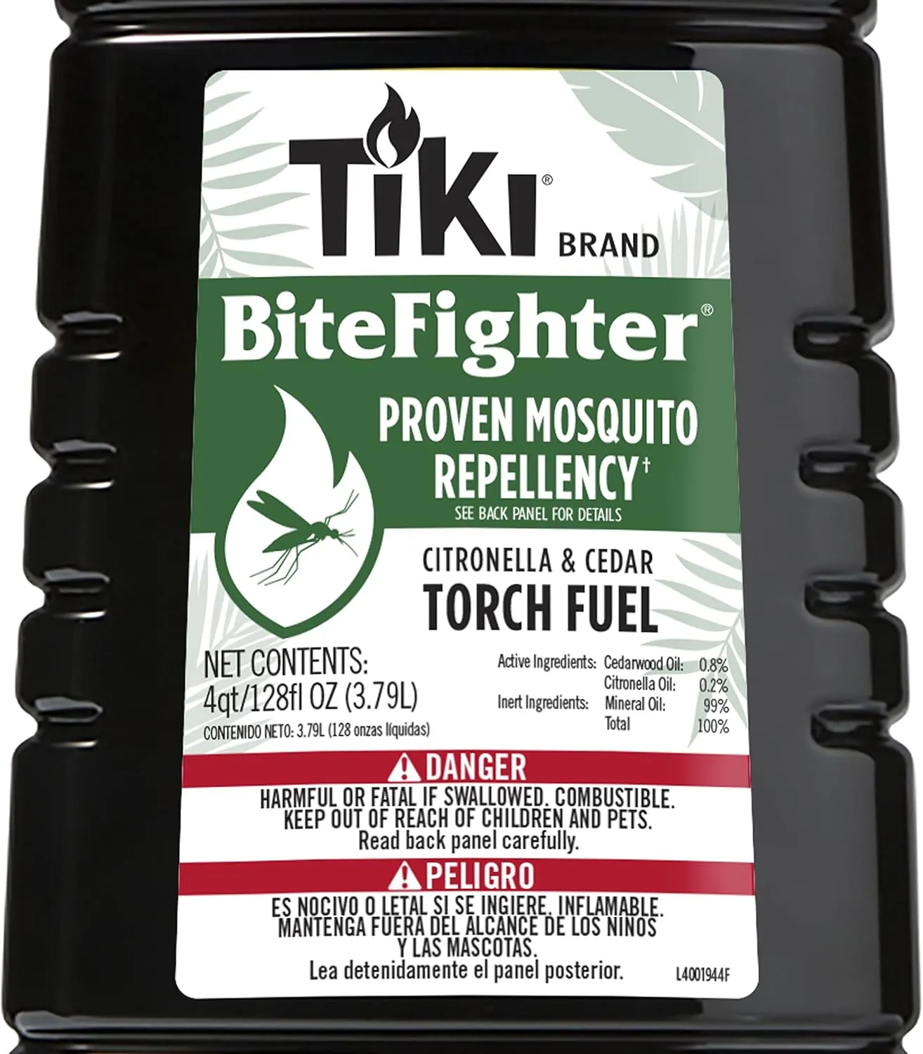 BiteFighter Mosquito Repellent Torch Fuel - 1 Gallon (128 oz.), Citronella & Cedar Formula for Mosquito Repellency, Easy Pour Bottle, Use with Torches & Table Torches, Outdoor & Backyard Use