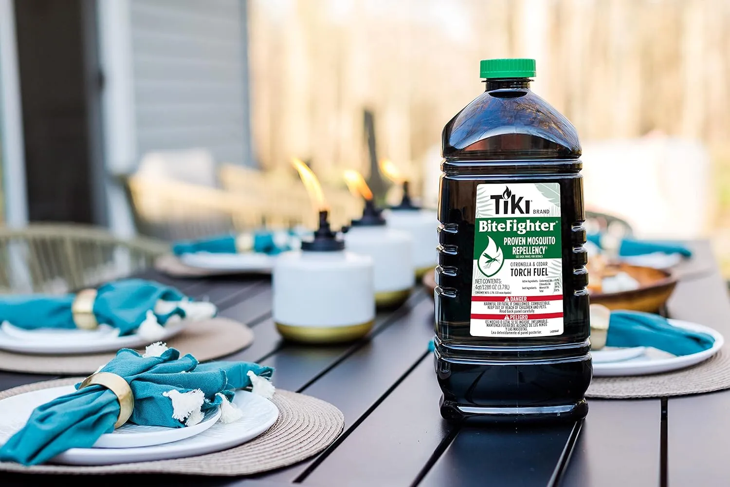 BiteFighter Mosquito Repellent Torch Fuel - 1 Gallon (128 oz.), Citronella & Cedar Formula for Mosquito Repellency, Easy Pour Bottle, Use with Torches & Table Torches, Outdoor & Backyard Use