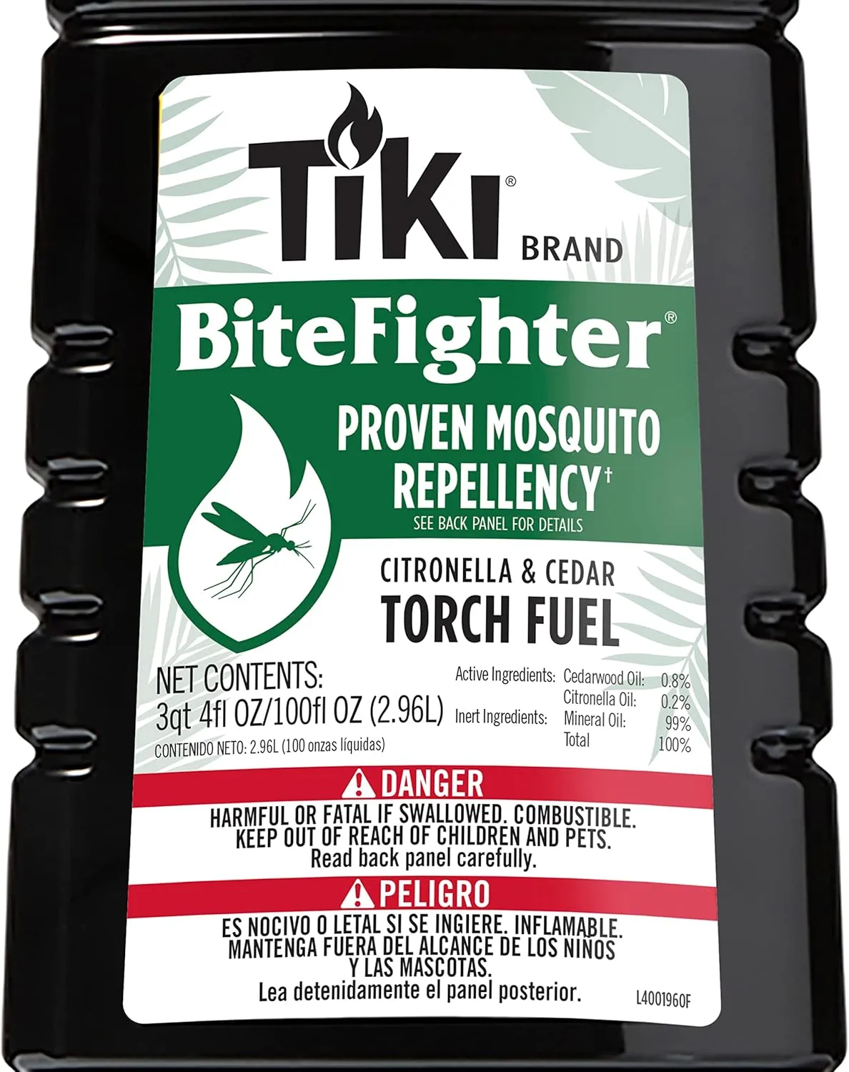BiteFighter Mosquito Repellent Torch Fuel – 3/4 Gallon (100 oz.), Citronella & Cedar Formula for Mosquito Repellency, Easy Pour Bottle, Use with Torches & Table Torches, Outdoor & Backyard Use