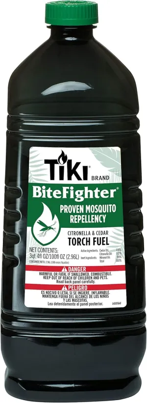 BiteFighter Mosquito Repellent Torch Fuel – 3/4 Gallon (100 oz.), Citronella & Cedar Formula for Mosquito Repellency, Easy Pour Bottle, Use with Torches & Table Torches, Outdoor & Backyard Use