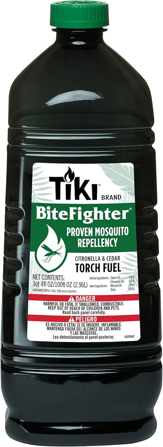 BiteFighter Mosquito Repellent Torch Fuel – 3/4 Gallon (100 oz.), Citronella & Cedar Formula for Mosquito Repellency, Easy Pour Bottle, Use with Torches & Table Torches, Outdoor & Backyard Use