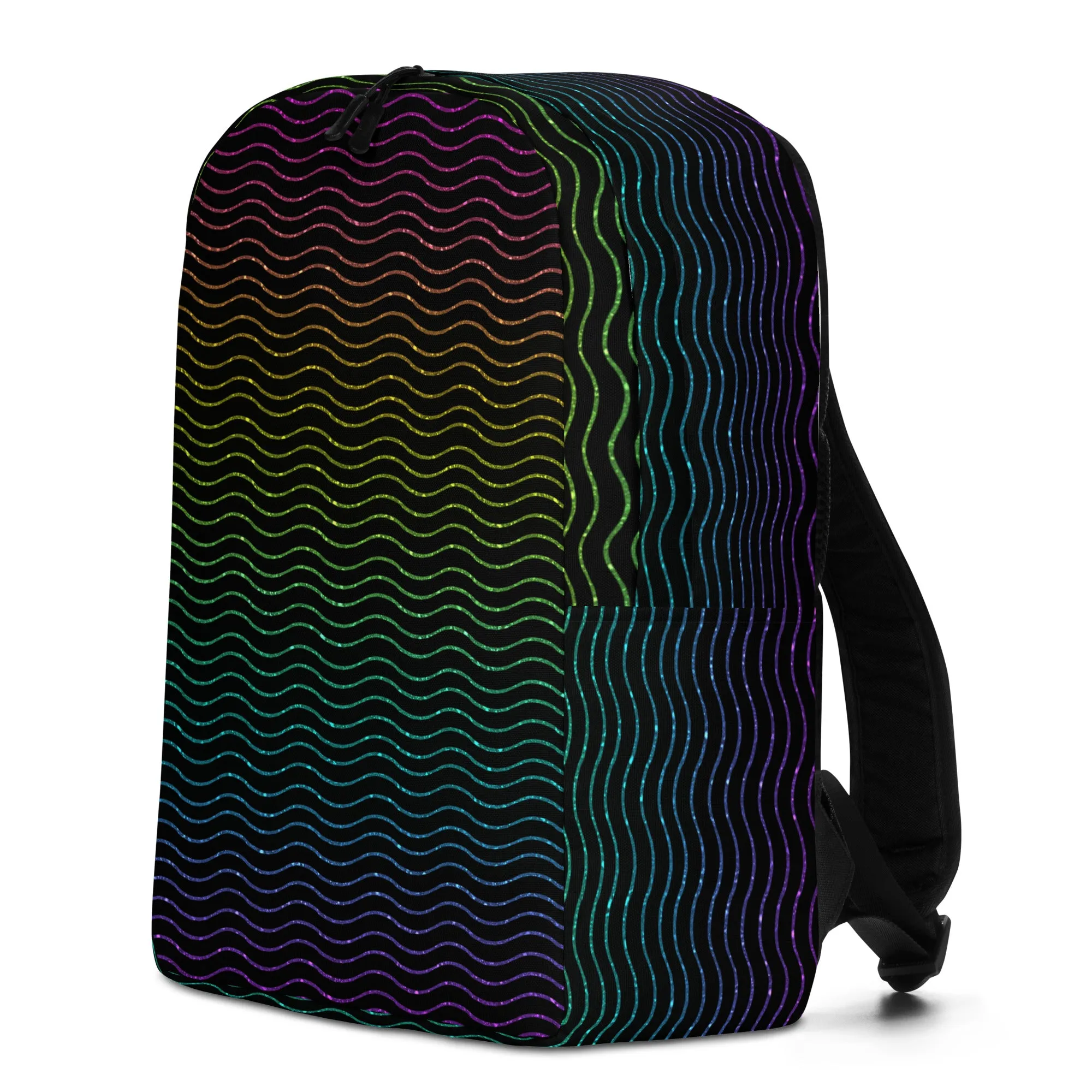 Black Glitter Rainbow Zigzag Minimalist Backpack