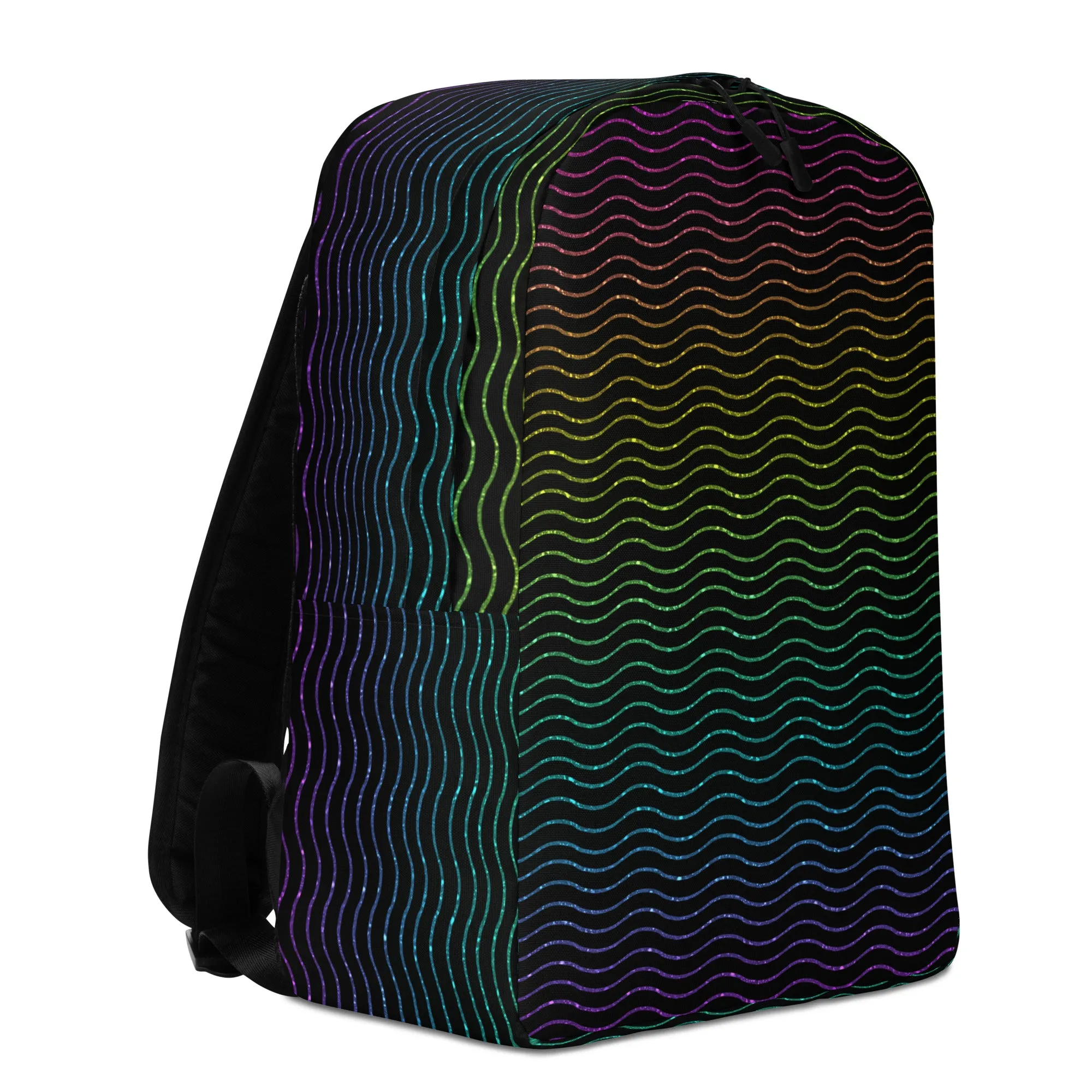 Black Glitter Rainbow Zigzag Minimalist Backpack
