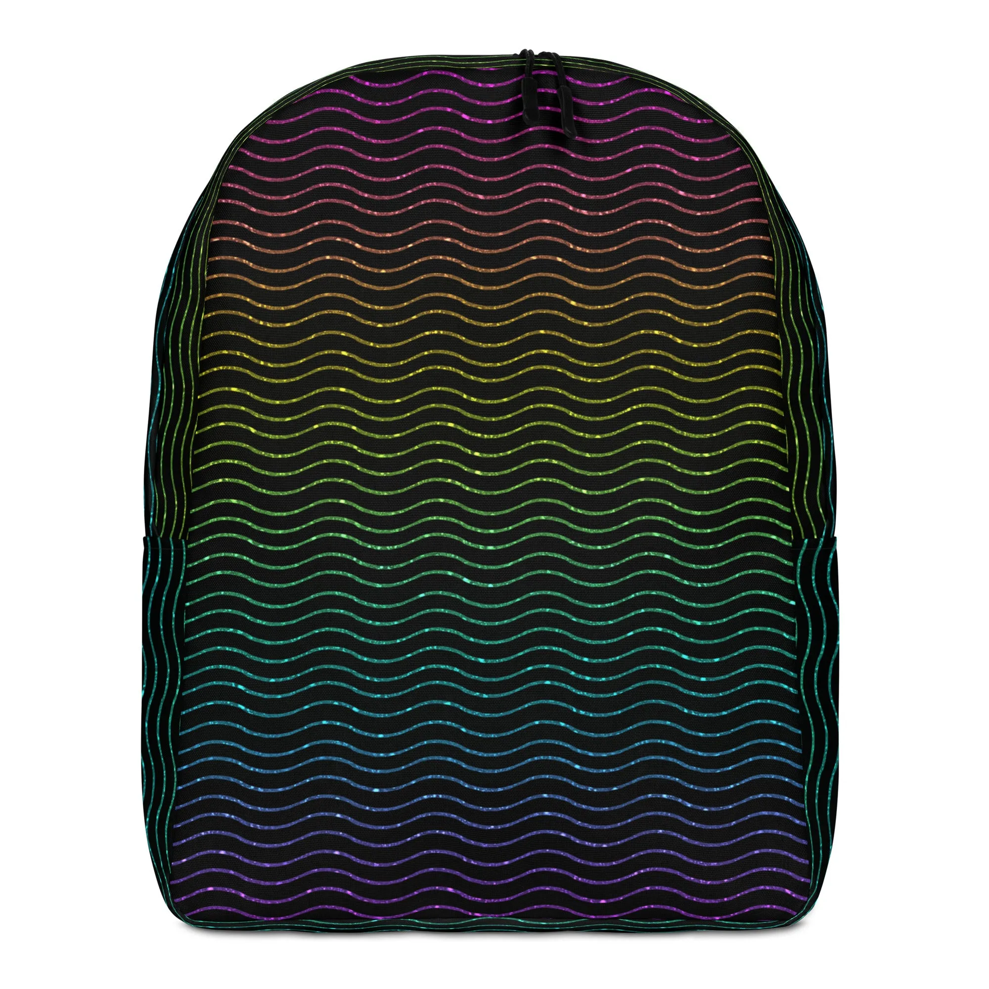 Black Glitter Rainbow Zigzag Minimalist Backpack