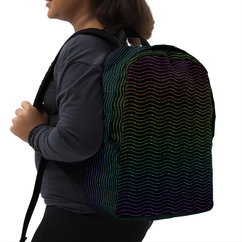 Black Glitter Rainbow Zigzag Minimalist Backpack