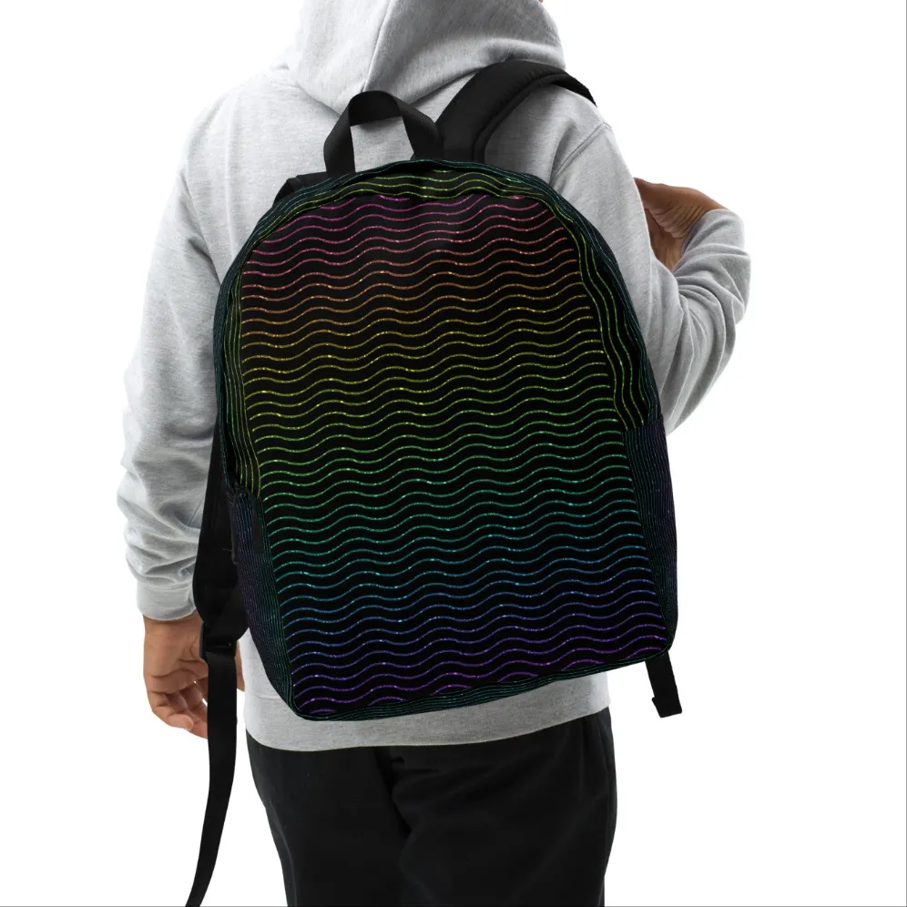 Black Glitter Rainbow Zigzag Minimalist Backpack