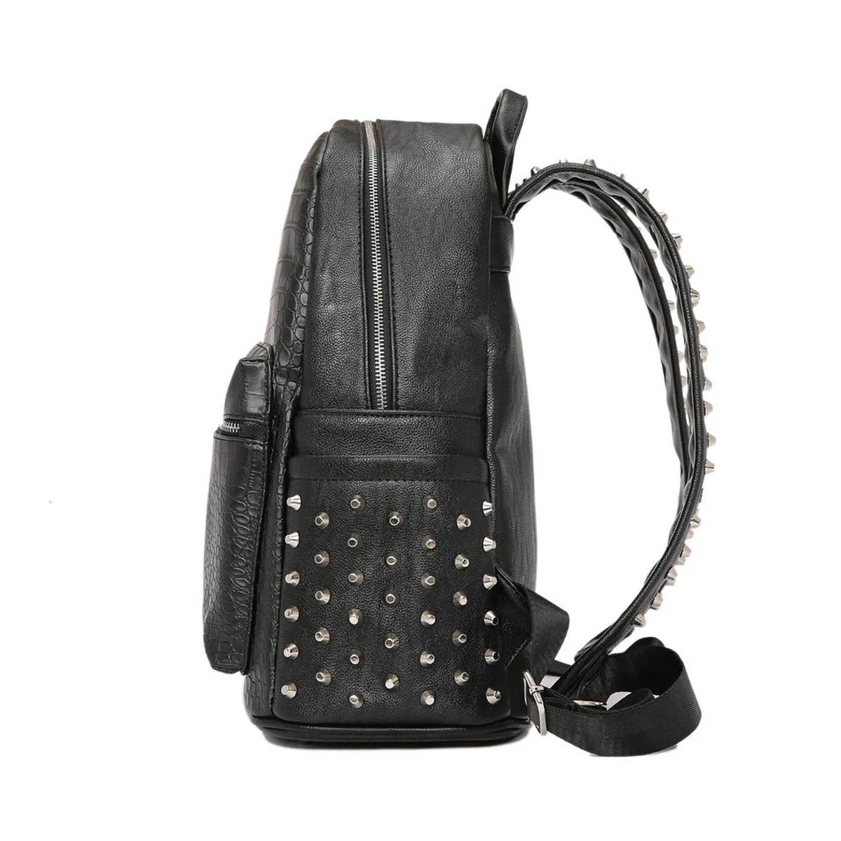 Black PU Leather Backpack with Spikes