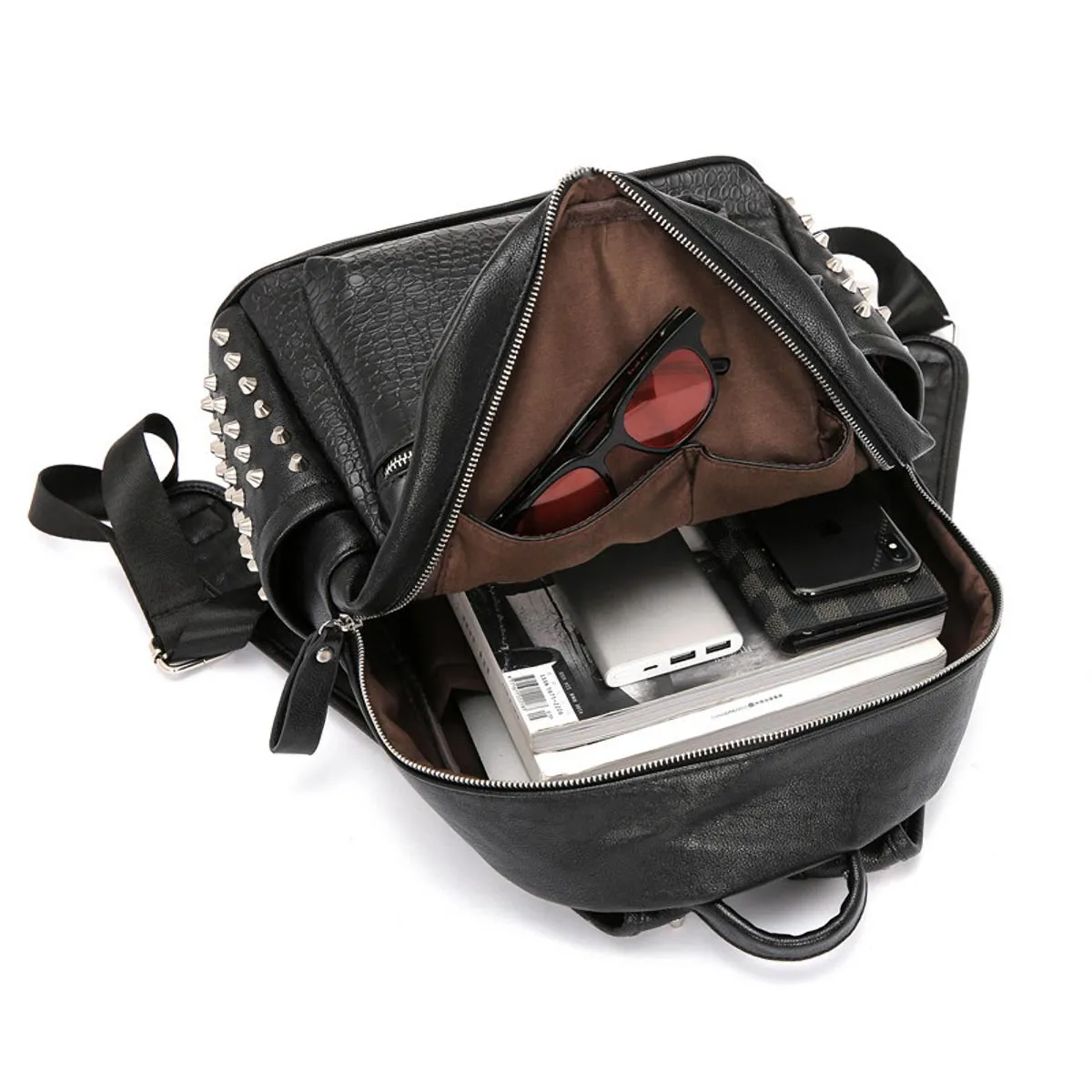 Black PU Leather Backpack with Spikes