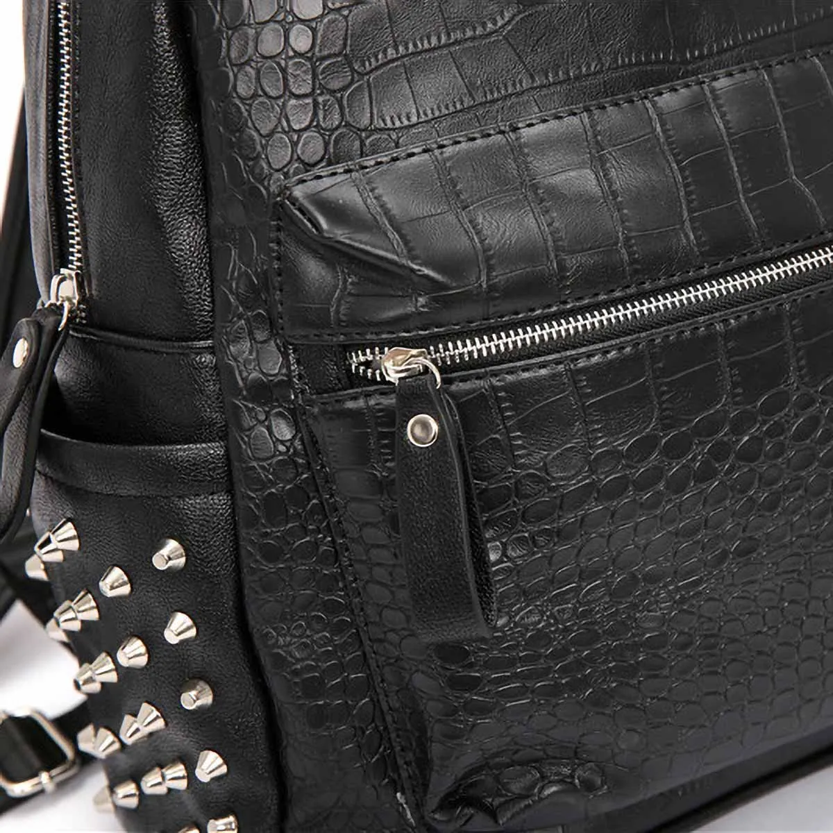 Black PU Leather Backpack with Spikes