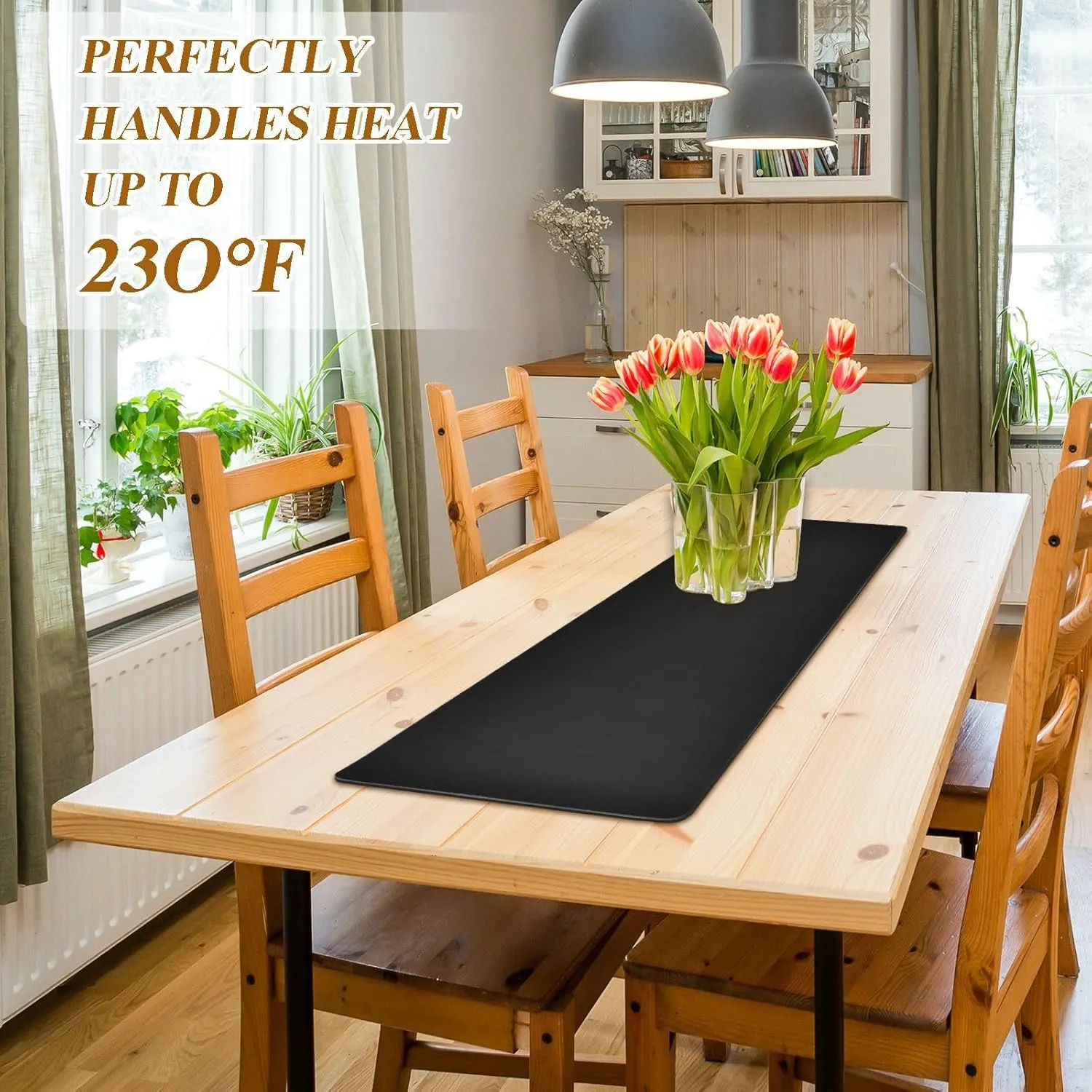 Black Trivet Table Runner for Hot Pan Pots Heat Resistance Pot Holders Anti-Slip Hot Pad Mats 11.8 * 39.4 Inches