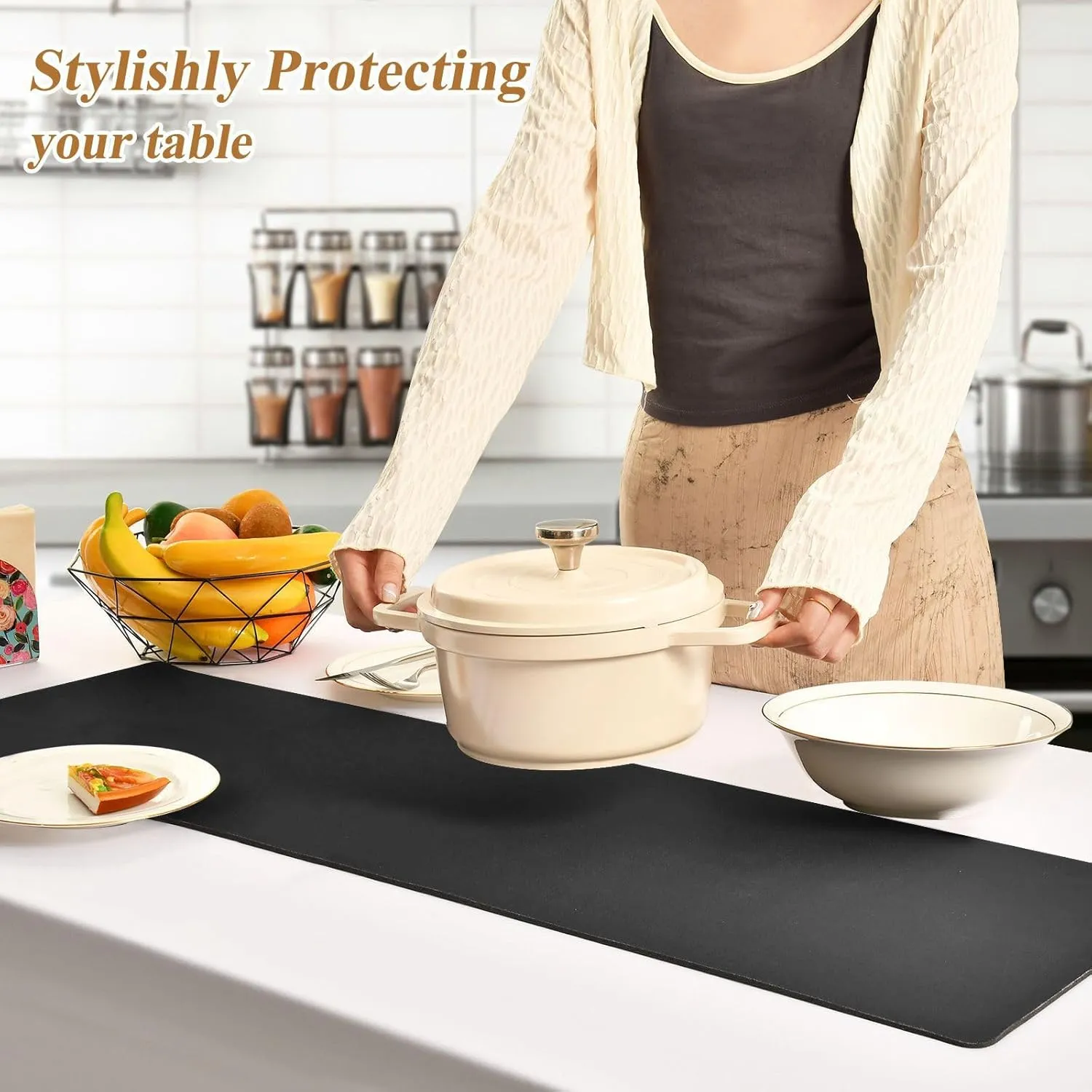 Black Trivet Table Runner for Hot Pan Pots Heat Resistance Pot Holders Anti-Slip Hot Pad Mats 11.8 * 39.4 Inches