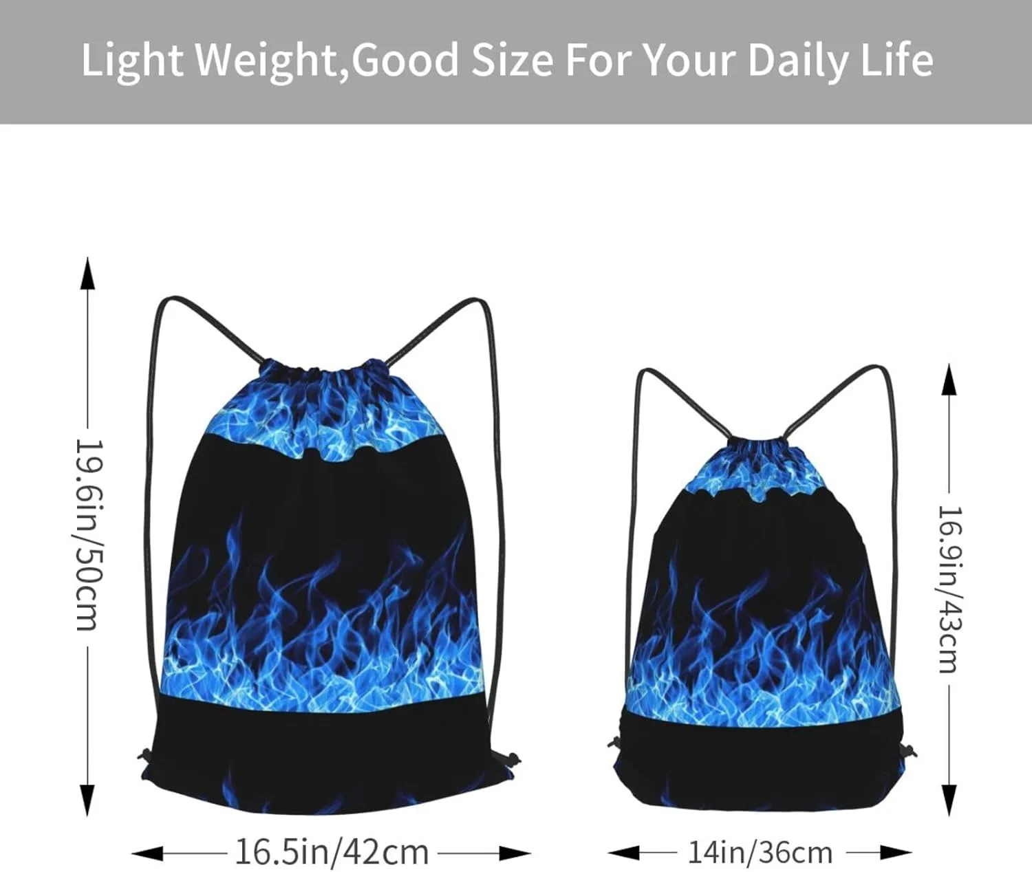 Blue Flame Drawstring Cinch Backpack Polyester Sack Pack String Bag For Hiking Camping Adventure