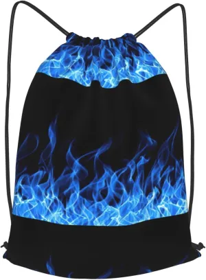 Blue Flame Drawstring Cinch Backpack Polyester Sack Pack String Bag For Hiking Camping Adventure