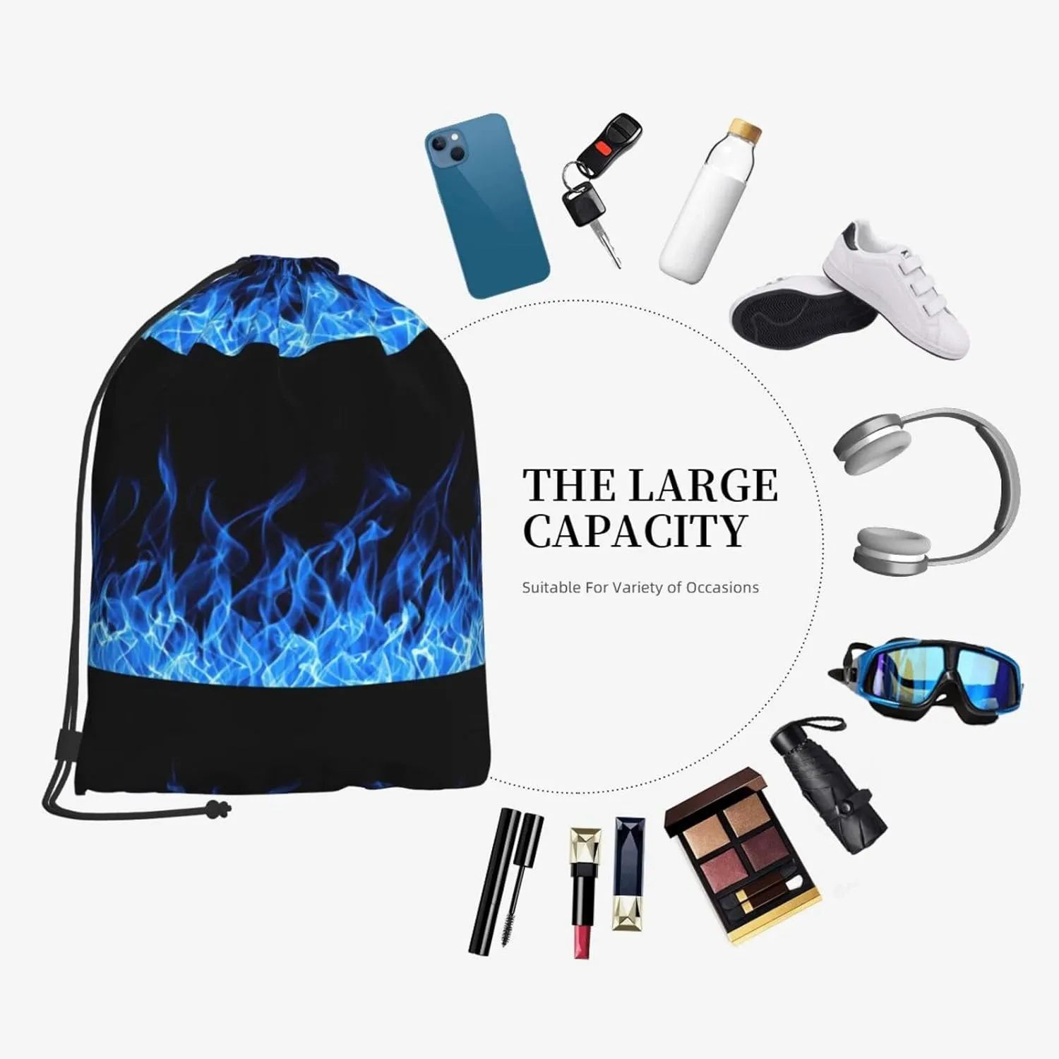 Blue Flame Drawstring Cinch Backpack Polyester Sack Pack String Bag For Hiking Camping Adventure