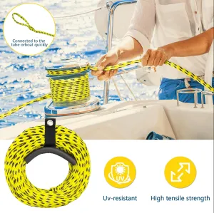 Boat Tow Rope for Tubing, 60FT Tube Boating Ropes Heavy Duty Thick for Ski Float Water Skiing with Floating Foam Wakeboard Towable Tube with Bag Yellow and Black
