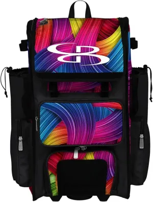 Boombah Rolling Superpack 2.0 Baseball/Softball Gear Bag - 23-1/2" x 13-1/2" x 9-1/2" - Flow Multi - Telescopic Handle - Holds 4 Bats - Wheeled Version