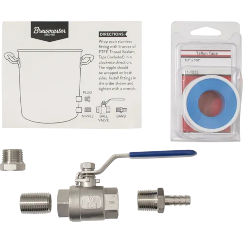Brewmaster 14 Gallon Brew Kettle | Stainless Steel | Two Welded Couplers | Ball Valve Included | Silicone Handle Grips | Volume Markers