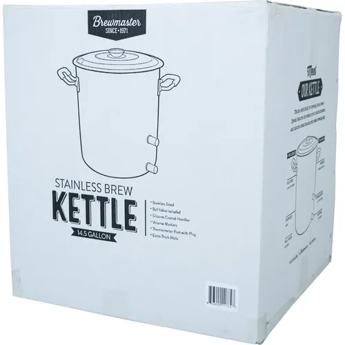 Brewmaster 14 Gallon Brew Kettle | Stainless Steel | Two Welded Couplers | Ball Valve Included | Silicone Handle Grips | Volume Markers