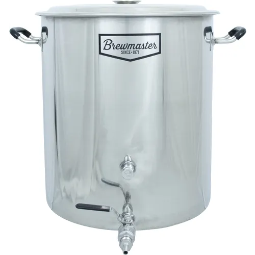 Brewmaster 14 Gallon Brew Kettle | Stainless Steel | Two Welded Couplers | Ball Valve Included | Silicone Handle Grips | Volume Markers