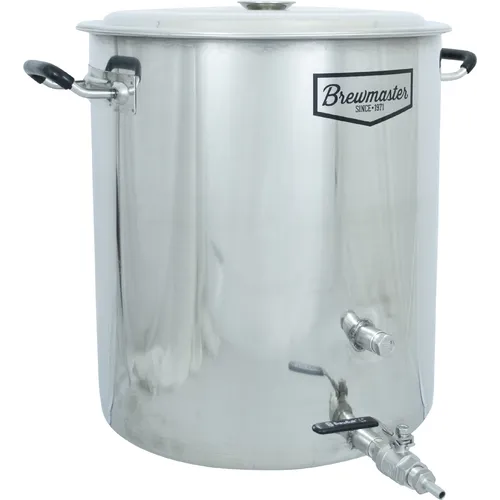 Brewmaster 14 Gallon Brew Kettle | Stainless Steel | Two Welded Couplers | Ball Valve Included | Silicone Handle Grips | Volume Markers