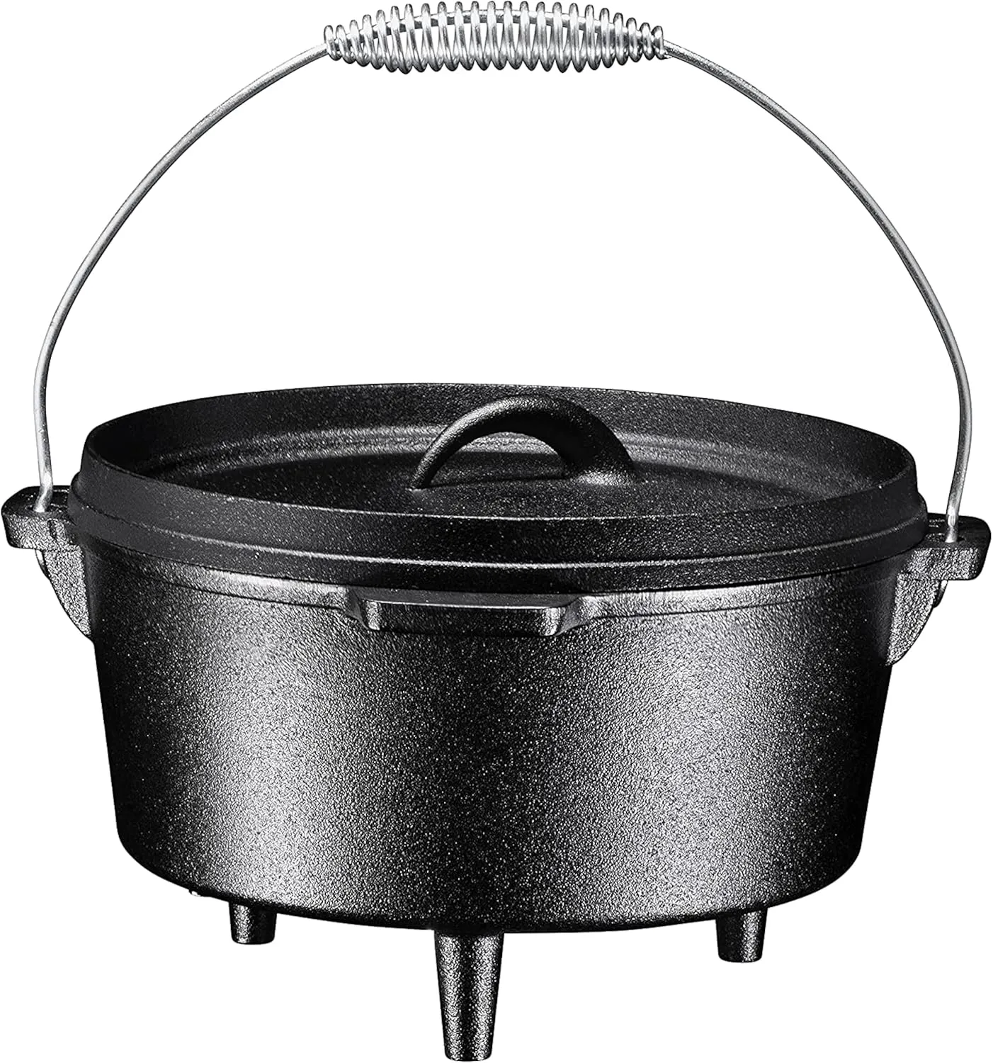 Bruntmor Round Cast Iron Dutch Oven Pot - Pre-Seasoned 3-Legged With Lid, 4-Quart, Metal Spring Handle - Campfire Cooking Equipment, Enameled Cookware Set