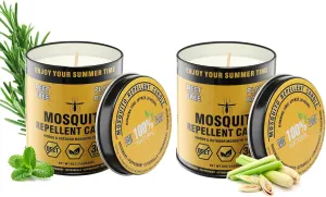 BugBai® Natural Plant-Based Mosquito Repellent Candle, DEET Free Mosquito Citronella Candles Indoor and Outdoor Bug Insect Repellent Burns 30 Hours for Patio, Yard, Picnic, Camping (9oz | 2 Pack)