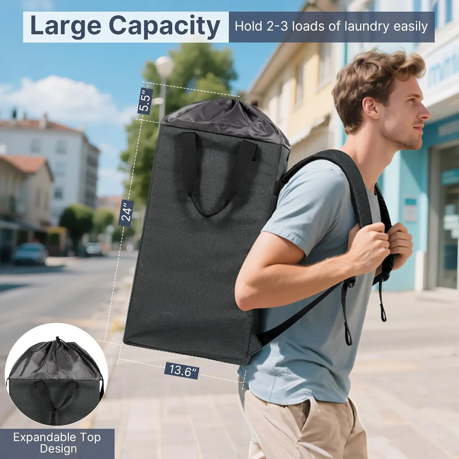 Bukere Laundry Backpack for College Students Dorm Essentials, Extra Large 90L Hanging Bag with Adjustable Shoulder Straps, Portable Laundry Tote for Apartment, Laundromat, Travel