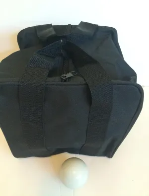 BuyBocceBalls Unique Bocce Accessories Package - Extra Heavy Duty Nylon Bocce Bag (Black with Black Handles) and White pallina